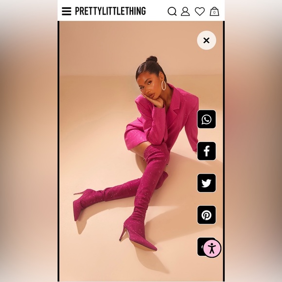 Pretty Little Thing Pink Point Toe Diamante Over The Knee Boots - Picture 4 of 5